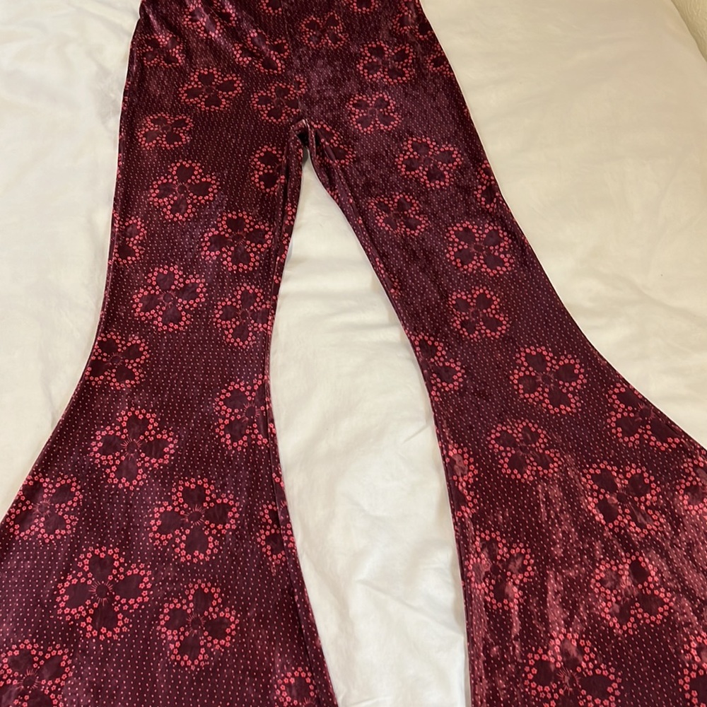 Free People Mulberry Floral Rosaline Velvet Flared Leg Jumpsuit - Picture 8 of 16